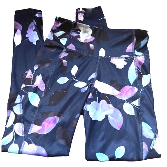 All In Motion Floral Active Leggings Sz XS Black Purple Workout Pants - Picture 8 of 9